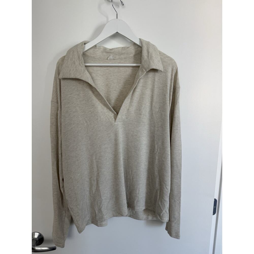 Wilfred‎ Free by aritzia Beige Collared Knit Pullover Long Sleeve lounge Size L